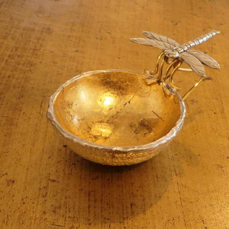 Dragon Fly Trinket Dish Gold Inside